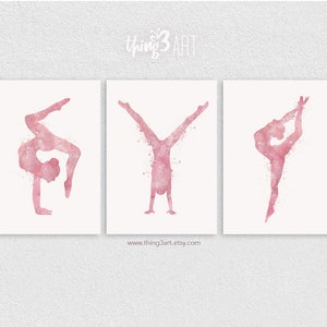 Gymnastics Blush Watercolour Art - Set of 3 Prints  - Gymnastics Watercolour Poster - Gift for Daughter - Ballet Poster Nursery Wall Decor
