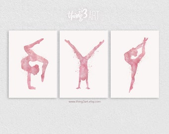 Gymnastics Blush Watercolour Art - Set of 3 Prints  - Gymnastics Watercolour Poster - Gift for Daughter - Ballet Poster Nursery Wall Decor