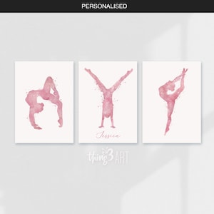 Personalized Gymnastics Watercolor Art Prints - Set of 3