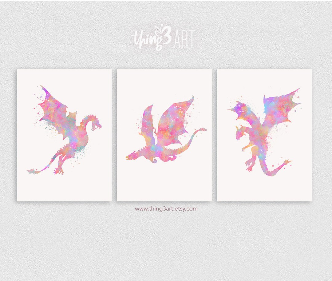 Pastel Dragon Watercolor Art Prints - Set of 3 - Nursery Decor - Etsy
