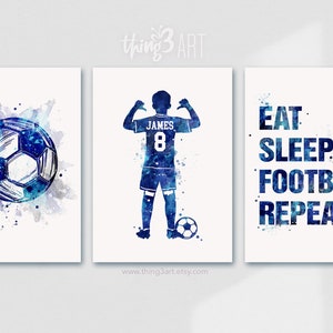 Fußball Poster für Jungen: 3er Set Aquarell Fußball, Fußball Poster