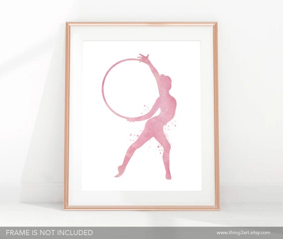 DESCARGA DIGITAL Aro de gimnasia rítmica Acuarela Arte Gimnasia Regalos  Deportes Póster Decoración para el hogar Arte de la guardería Lienzo  Gimnasta