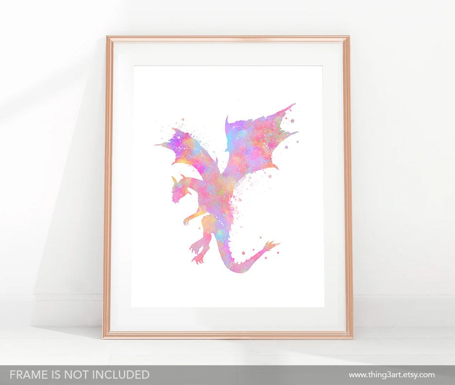 Pastel Rainbow Dragon Art Print: Watercolor Nursery Decor - Etsy