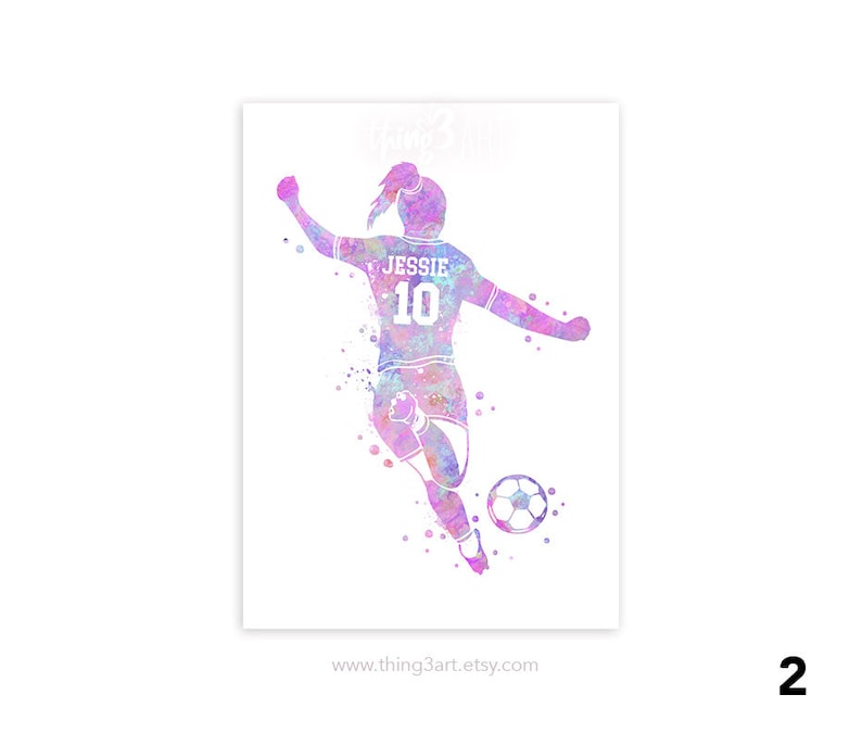 Personalised Soccer Prints for Girls Girl Soccer Player Watercolour Art Print Soccer Print Sports Room Decor Soccer Art Decor image 2