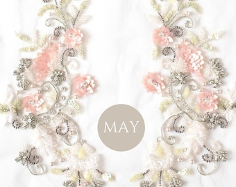 Appliqué Ensemble | Mix & Match | Embellished appliqué in pink, sage and silver - for collars, cuffs, lapels, bags and even your shoes