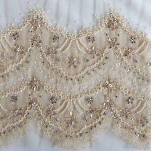 Beaded Tulle | Hand embroidered tulle with lace appliqué