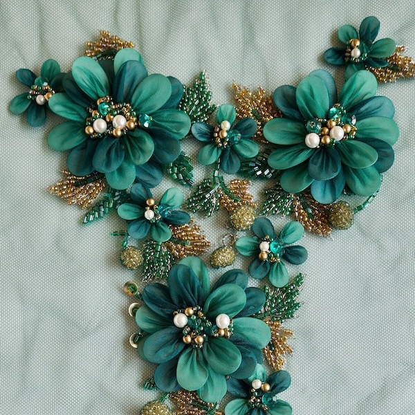 Hand-made epaulette in gorgeous emerald greens with dabs of gold