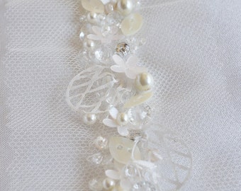 Beaded trim with lattice sequins, crystals and pearls