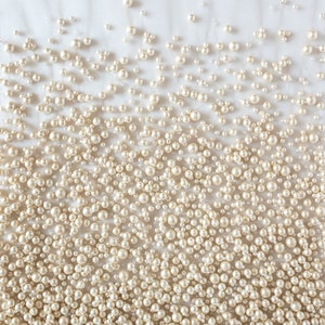 Beaded Bridal Tulle | Hand embroidered fabric with a luxurious border of pearls