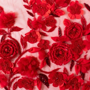 Beaded Couture Tulle | Hand-Embroidered tulle in a ravishing Valentino Red