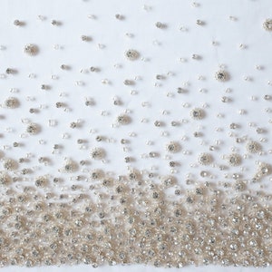 Beaded Tulle | Shimmering crystals on a champagne tulle