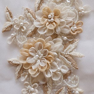 Motif with hand-made silk organza flowers and pearls image 2