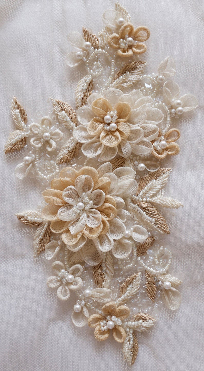 Motif with hand-made silk organza flowers and pearls image 2