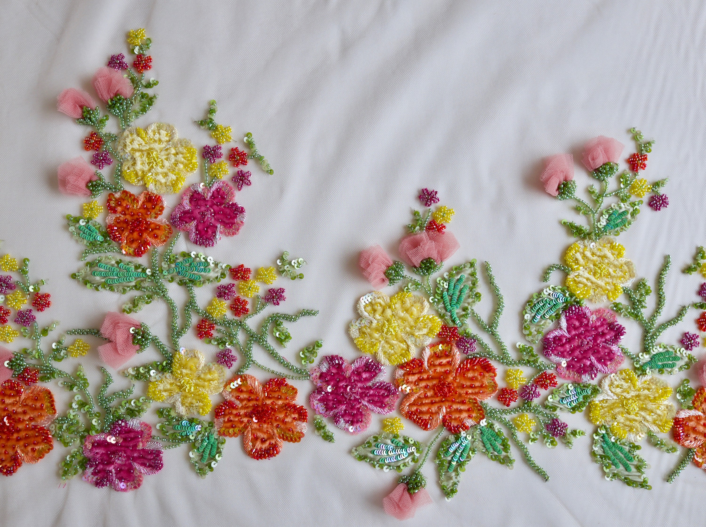 Tulle Hand-embroidered Using Velvet and Satin Applique Work in - Etsy Israel
