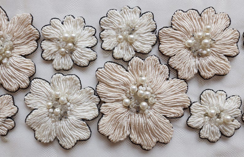 Handmade trim with twisted thread flowers and pearls Etsy