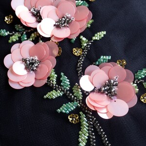 Hand-made motif with pink sequins flowers and beaded leaves image 3