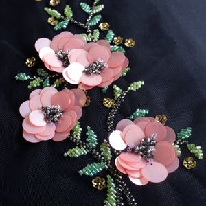 Hand-made motif with pink sequins flowers and beaded leaves image 2