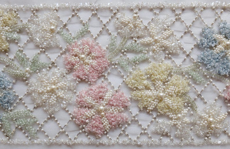 Handmade Trim With Looped Thread Flowers and Pearls Etsy