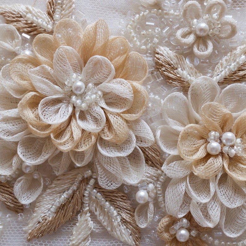 Motif with hand-made silk organza flowers and pearls image 3