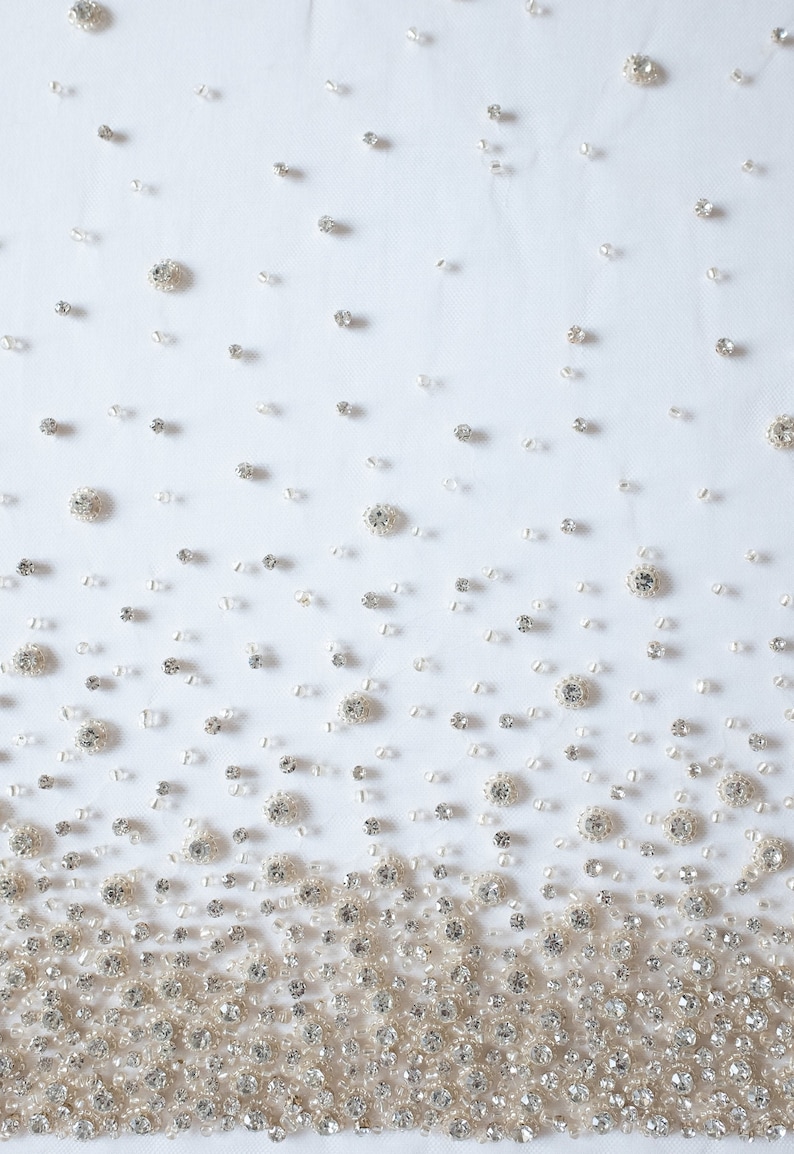 Beaded Tulle Shimmering Crystals on a Champagne Tulle Etsy