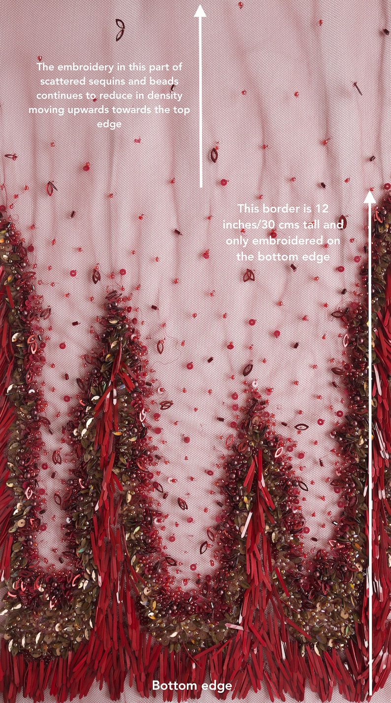 Haute Couture Fabric Burgundy Tulle Beaded With Slender Etsy