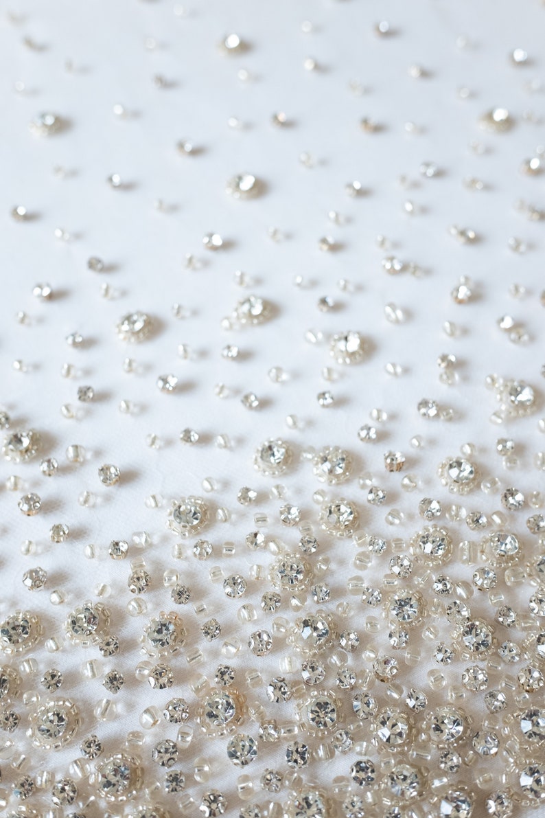 Beaded Tulle Shimmering Crystals on a Champagne Tulle Etsy