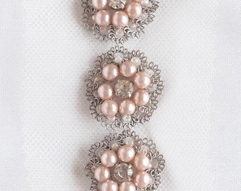 Couture Trim | Hand-beaded trim of flowers scalloped with looped metal rings