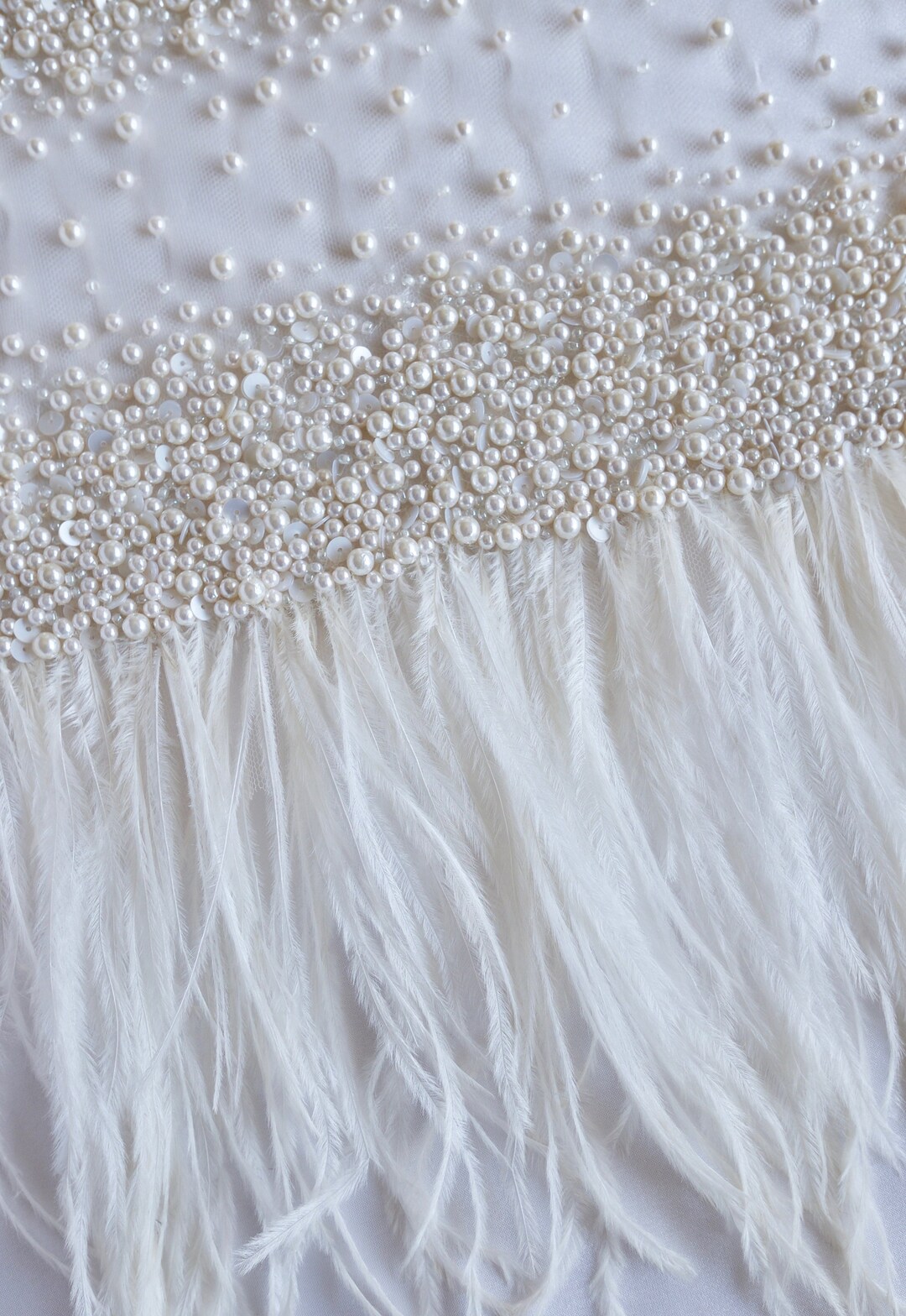 Haute Couture Fabric Hand Embroidered Pearls and Feathers in - Etsy