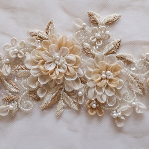 Motif with hand-made silk organza flowers and pearls image 1