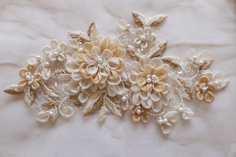Motif with hand-made silk organza flowers and pearls image 1