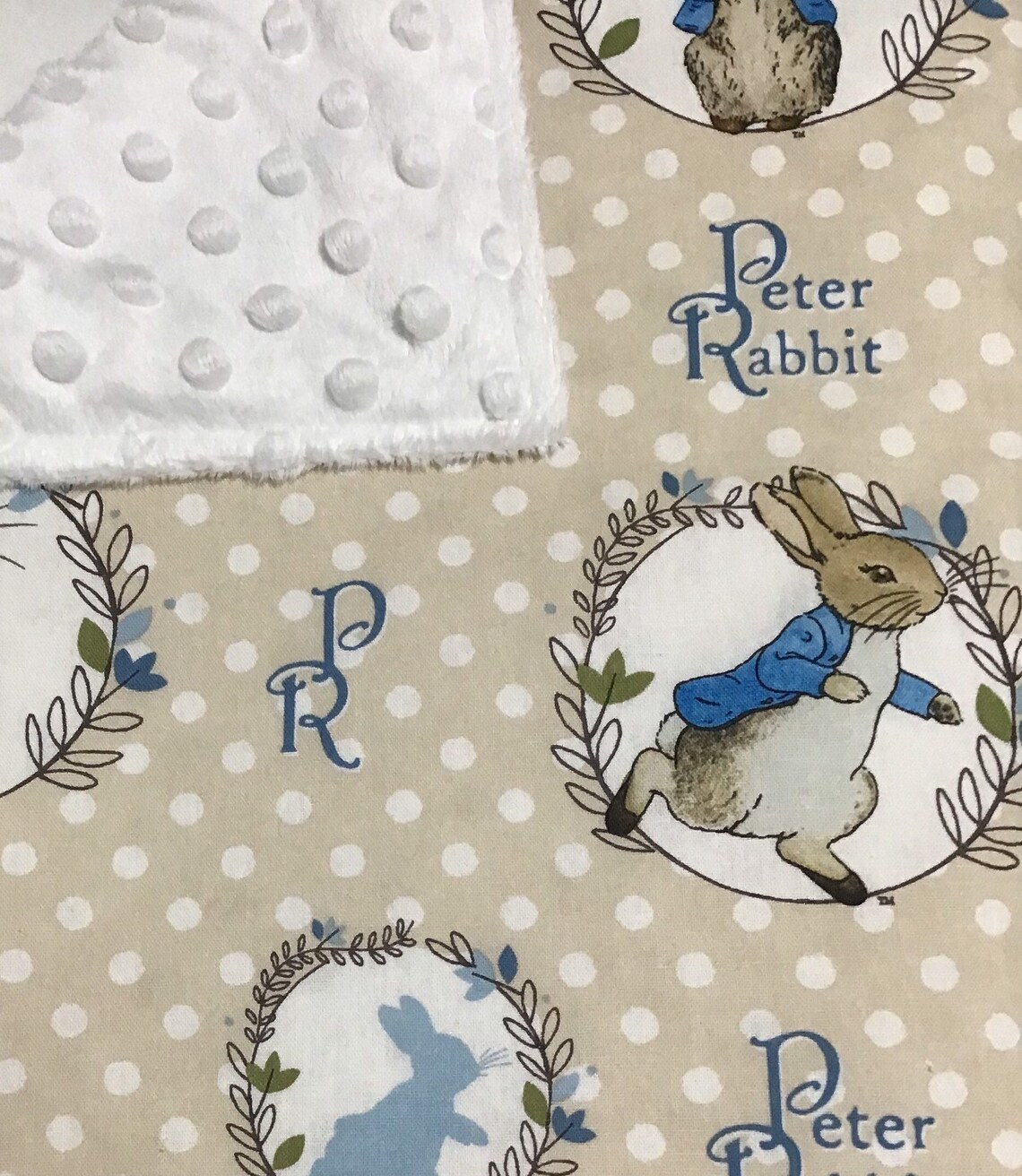 Peter Rabbit Baby Blanket with white minky dot backing Baby Etsy