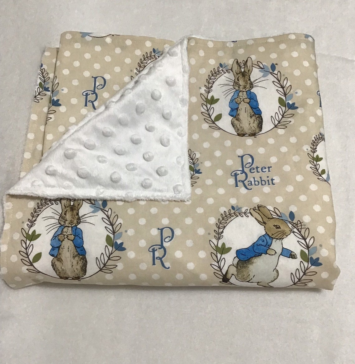 Peter Rabbit Baby Blanket with white minky dot backing Baby Etsy