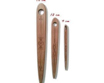 Set of 3 large walnut weaving needles – sturdy, smooth finish, hand‑crafted