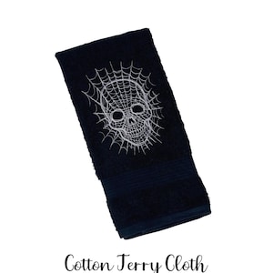 Skull Web Embroidered Towel - Cotton, Black, Bathroom Decor
