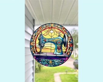 Sewing Machine Sun Catcher / Ornament - 3" Glass