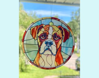 Boxer-Hund Sun Catcher / Ornament - 3 "Rundglas