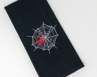 Embroidered Spider Web Tea Towel - Black, Kitchen/Bar Towel