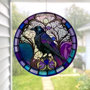 Crow Sun Catcher / Ornament - 3" Round Glass