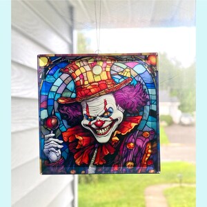 Creepy Clown Sun Catcher - 3&quot; Glass Square