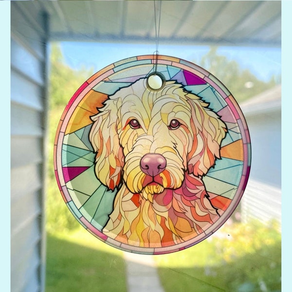 Goldendoodle Sun Catcher/ Ornament - 3" Round Glass