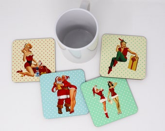 Weihnachts Pinup Mädchen Trink untersetzer - 4er Set