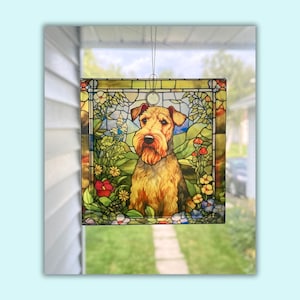 Airedale or Welsh Terrier Dog Sun Catcher / Ornament - 3&quot; Glass Square