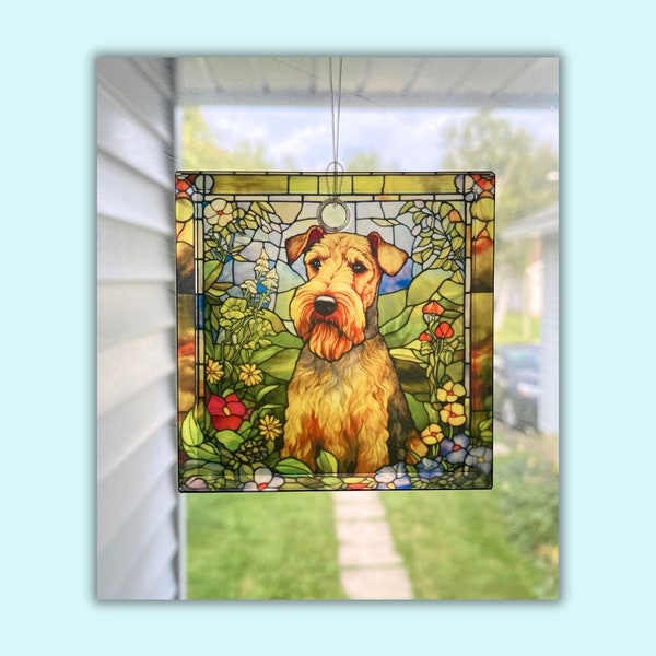 Airedale or Welsh Terrier Dog Sun Catcher / Ornament - 3" Glass Square