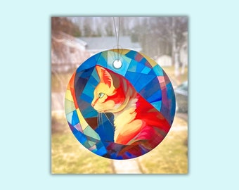 Orange Cat Sun Catcher / Ornament - 3" Round Glass