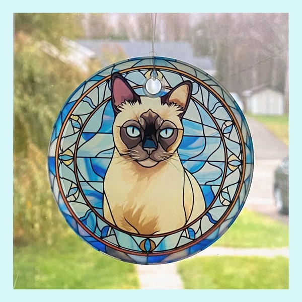 Siamese Cat Sun Catcher or Tree Ornament - 3 Inch Glass