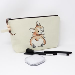 Embroidered Corgi Cosmetic / Storage / Utility Case