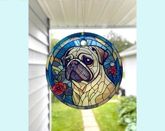 Pug Sun Catcher / Ornament - 3" Round Glass