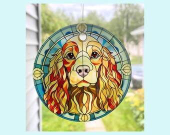 Cocker Spaniel hund solfångare / träddekoration - 7,5 cm runt glas