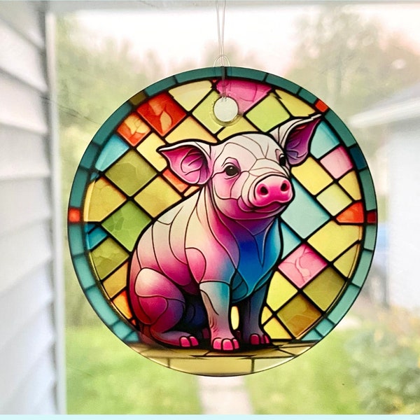 Pig Sun Catcher / Ornament - 3" Round Glass