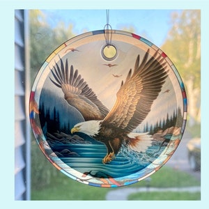 Eagle Sun Catcher or Tree Ornament - 3&quot; Round Glass